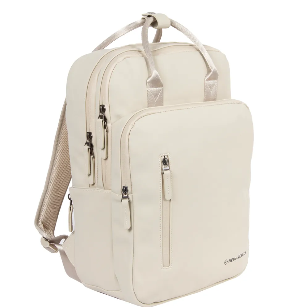New Rebels William Milwaukee 18 L Laptoprugzak – Waterafstotend PU, Geschikt voor 15,6″ Laptop – Beige