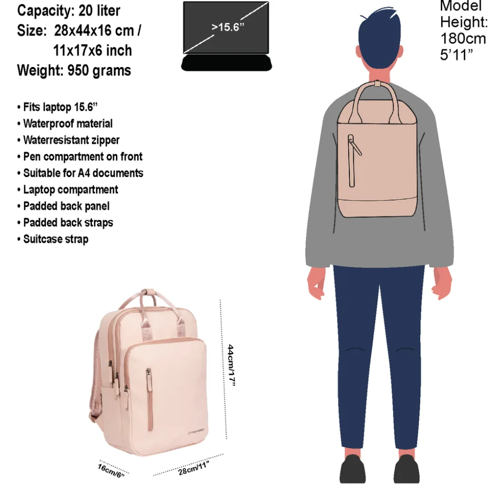 New Rebels William Milwaukee Oudroze 18L Rugzak Waterafstotend Laptop 15.6"