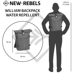 New Rebels William Riverside Antraciet 19L Rugzak Waterafstotend Laptop 15.6