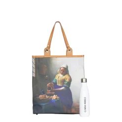 Piace Molto Arts Melkmeisje Shopper – Nylon Boodschappentas met Print – 39x18x43 cm – Leren Handvat – Stevig & Ruim – 100% Nylon